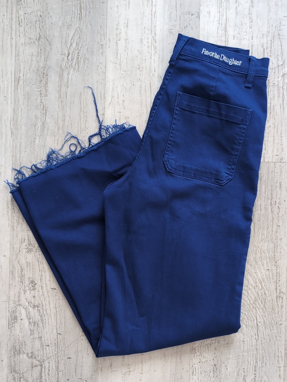 Favorite Daughter Colbalt Frayed Hem Wide Leg Cropped Jeans